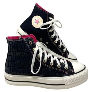 Converse Lift Platform Leather Canvas High Casual Women Shoes Black Pink A06864C